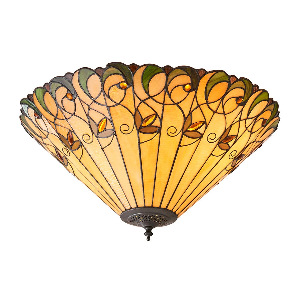 Plafoniera Tiffany vetro ambra fiori 2xE27 JAMELIA