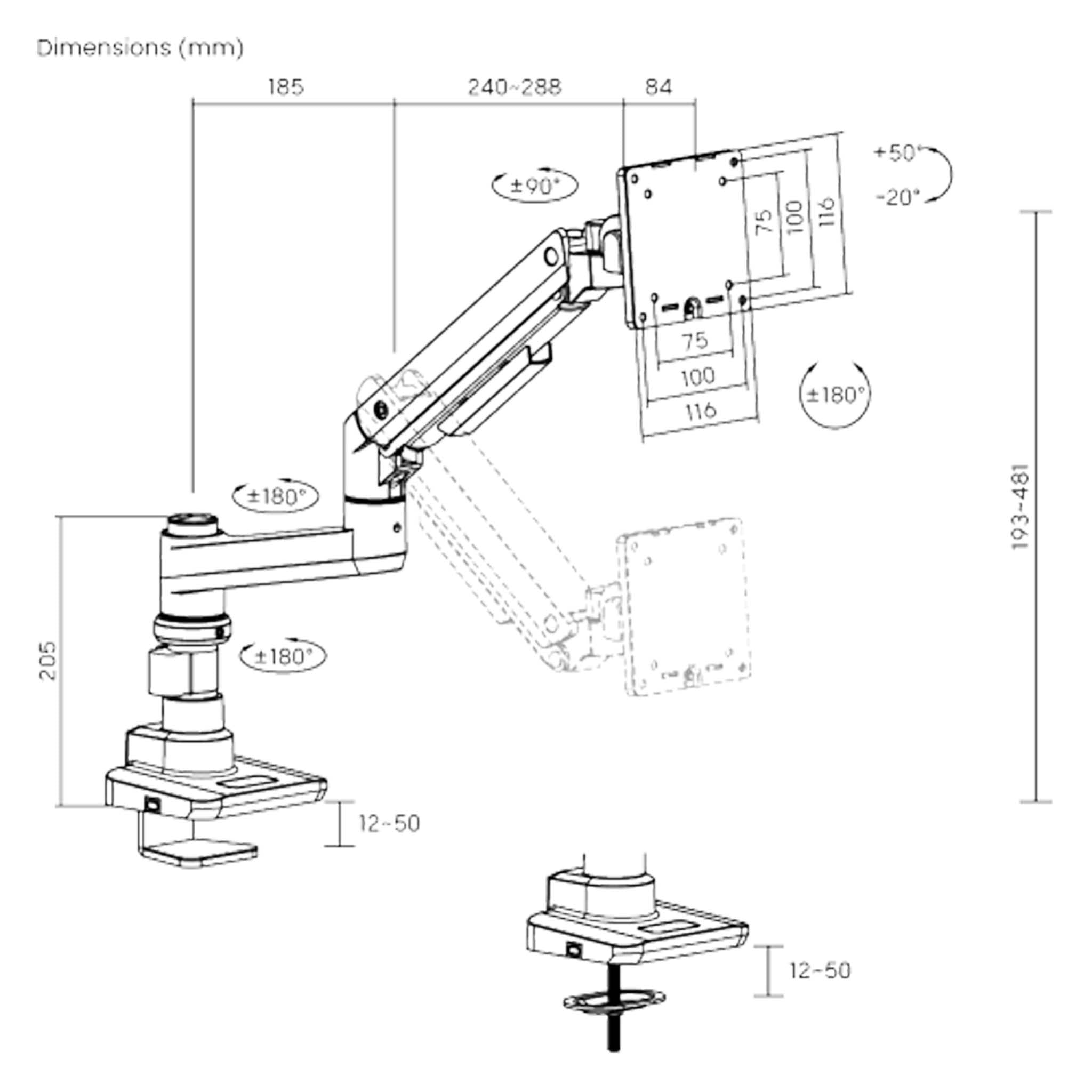 Braccio monitor da scrivania Supporto per schermi da 17 a 49" conforme a VESA, con molla a gas