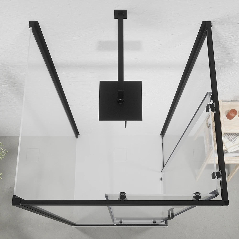 Box doccia nero opaco 3 lati 80x90x80 cm con doppio scorrevole h190 cm e vetro trasparente 6 mm | Tremiti