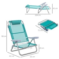 Set 2 Sedie da Campeggio Pieghevoli e Reclinabili su 6 Livelli, in Alluminio e Schiuma, 62x65x80 cm, Grigio a Azzurro