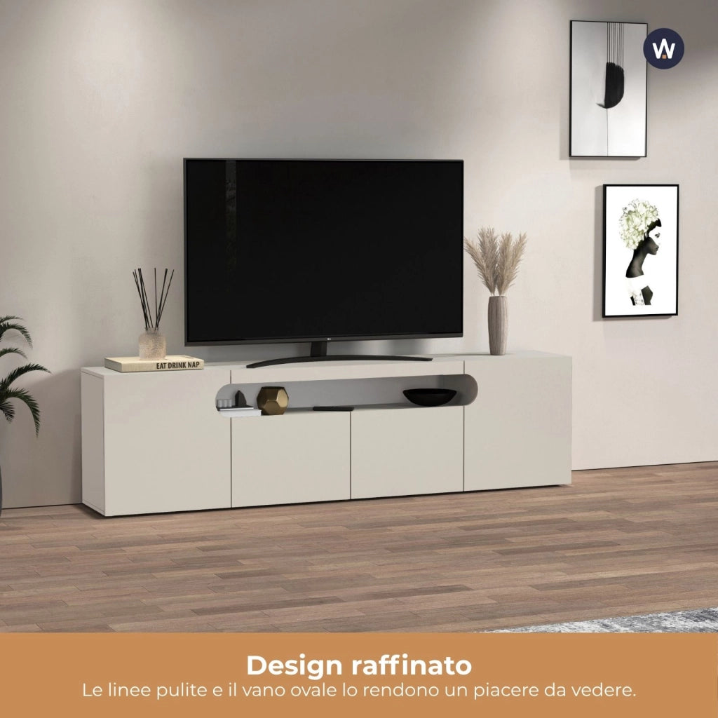 WHOUS Mobile porta TV Real con 4 ante e 1 vano aperto cashmere 200x40x60 cm