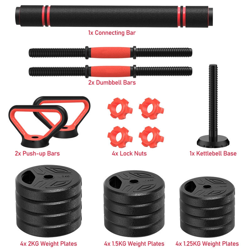 Manubri regolabili da 20 kg, set di manubri Rattantiree 4 in 1, manubri, kettlebell, bilancieri e flessioni, sollevamento pesi multiuso