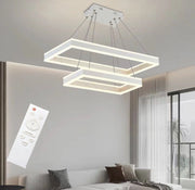 Lampadario plafoniera a sospensione led illuminazione interni cambia 3 luci 64w con telecomando dimmerabile