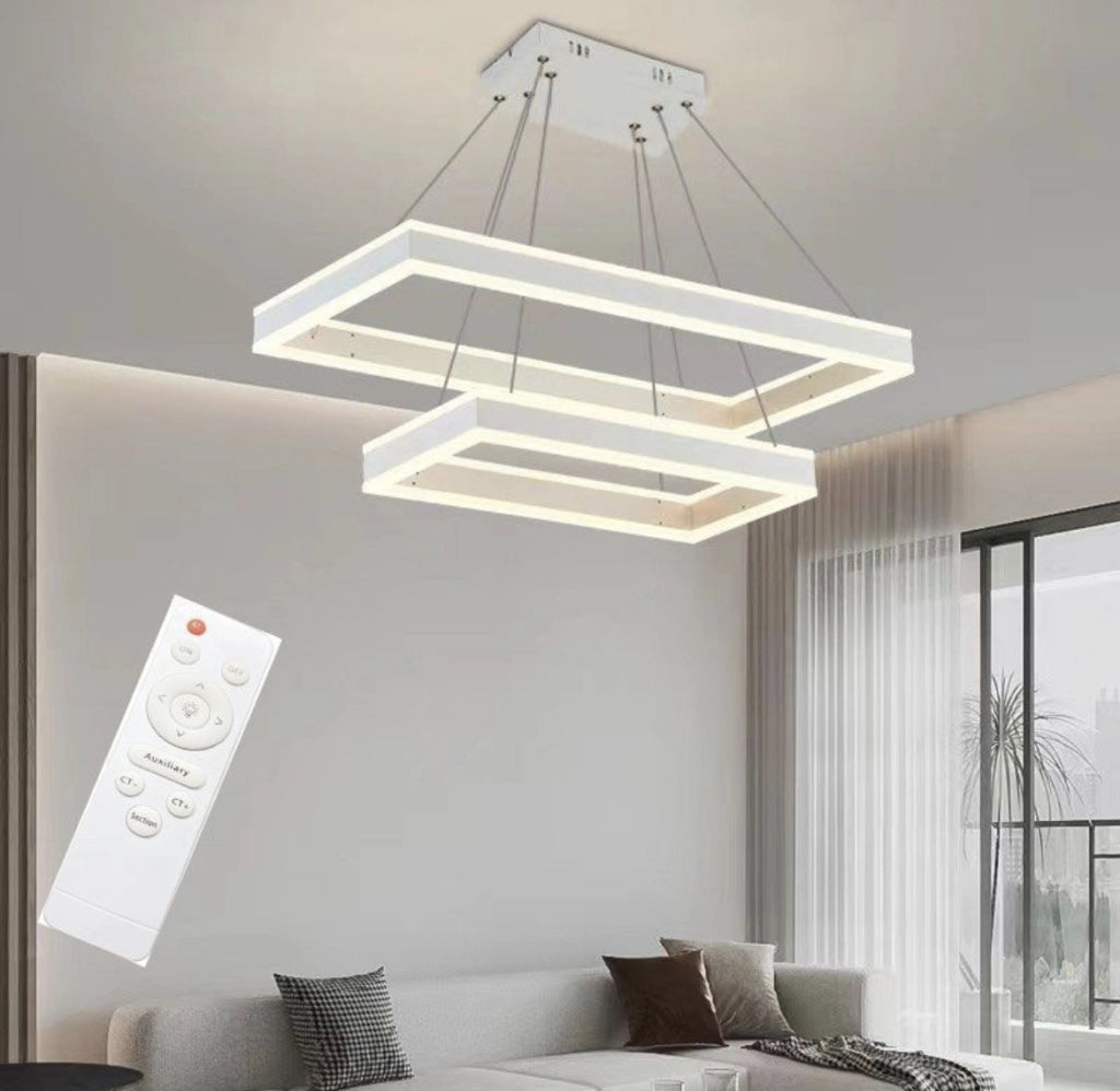 Lampadario plafoniera a sospensione led illuminazione interni cambia 3 luci 64w con telecomando dimmerabile
