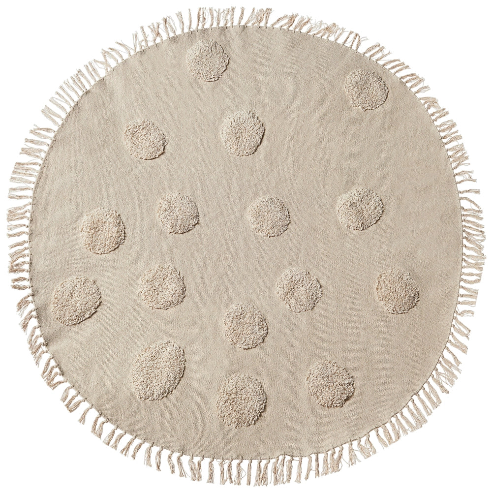 Tappeto Beige Cotone ø 140 cm Rotondo Nappe Decorative Stile Boho Soggiorno Bambini Camera dei Bambini