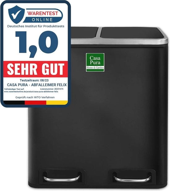 Contenitore per rifiuti con 2 contenitori - 30 litri - Sistema di separazione dei rifiuti - Adatto per cucina e ufficio