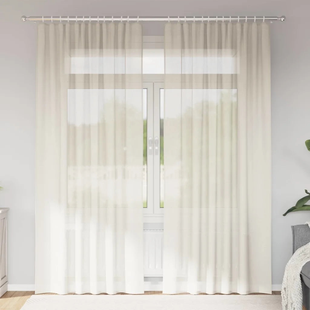 Tende in Voile con Tasche per Aste 2 pz Crema