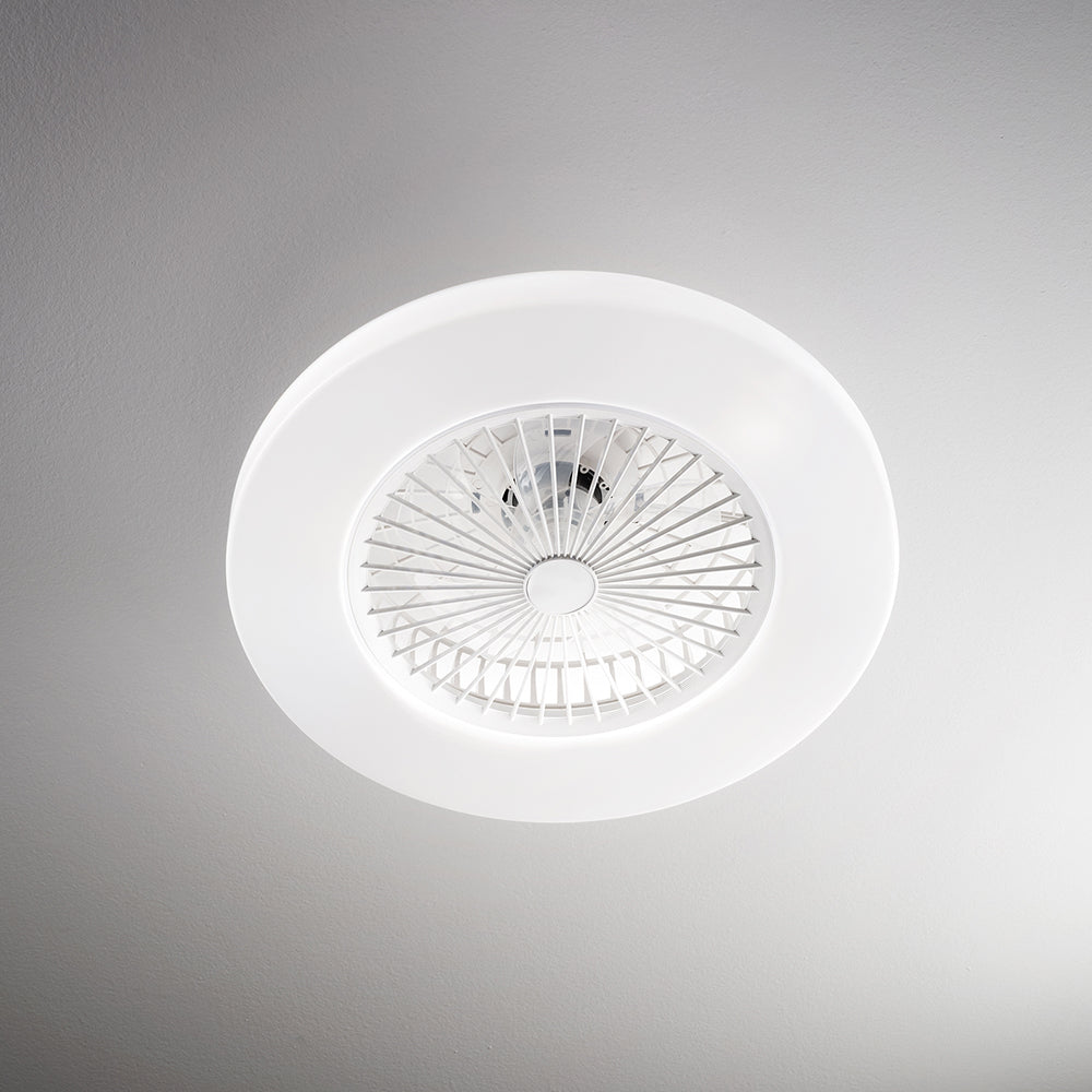 Ventilatore Moderno Ring Metallo Bianco Acrilico Trasparente Led 40W Cc