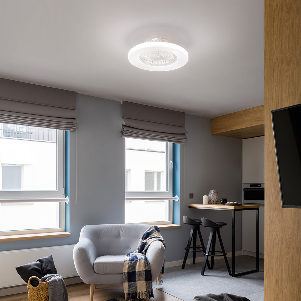 Ventilatore Moderno Ring Metallo Bianco Acrilico Trasparente Led 40W Cc