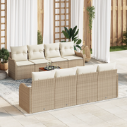 Set Divano da Giardino  9 Pezzi con Cuscini Beige Polyrattan Acacia