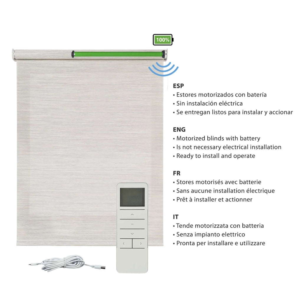 Tende a Rullo Motorizzate Screen Premium con finiture in alluminio Tessuto Tecnico con Motore e Telecomando  Grigio-Beige 80x250 cm