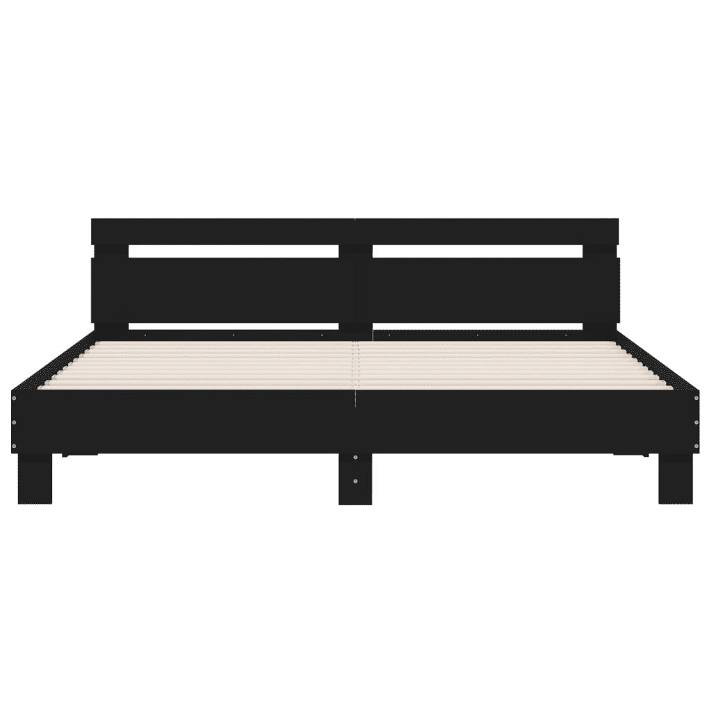Giroletto con Testiera-Struttura Letto con testiera Nero 160x200 cm in Legno Multistrato