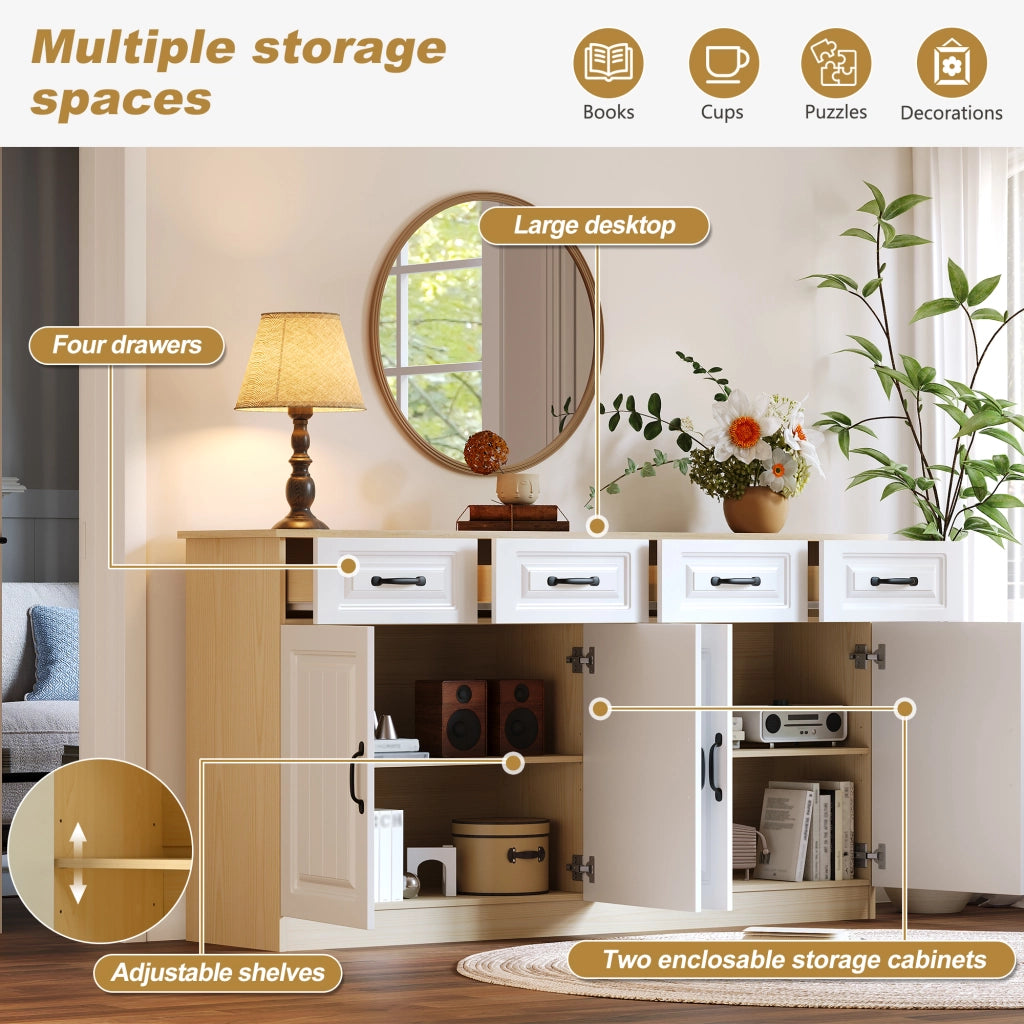 Credenza bianca e legno naturale mobile buffet 160 cm design scanalato