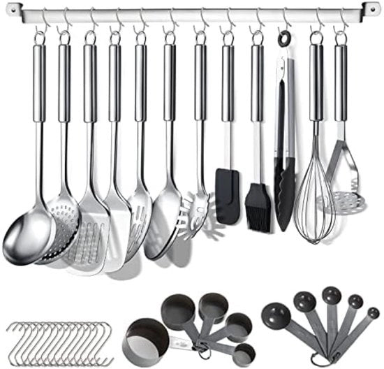Set di Cucina 38 Delig - Accessori di Cottura in Acciaio Inossidabile con Sostegno
