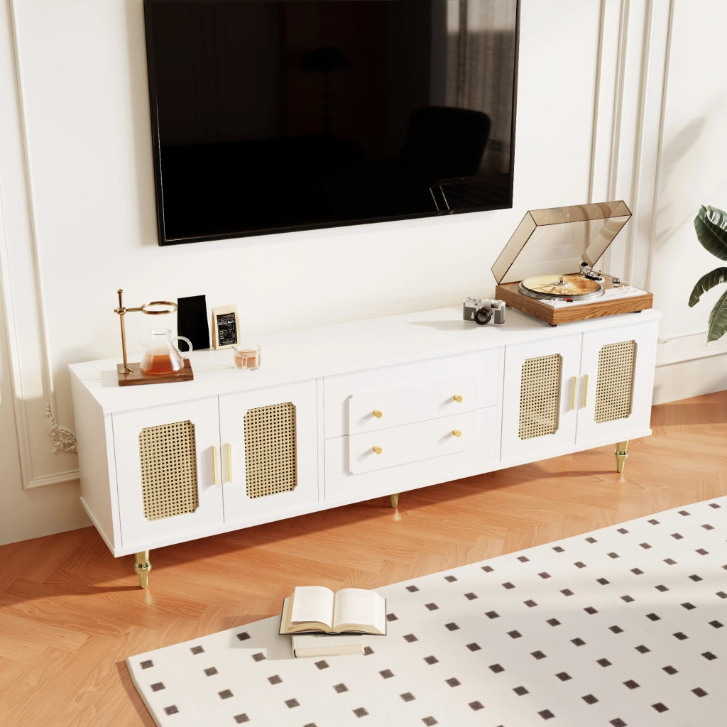 MOBILE TV 175x38x55,5 cm Bianco con ante in PVC rattan e cassetti