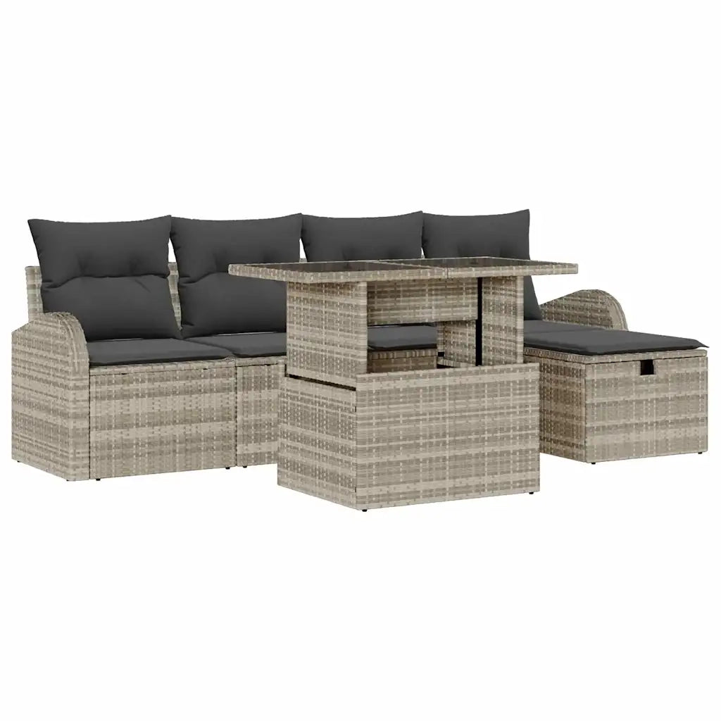 Set Divano da Giardino 6 pcs Grigio chiaro Poly Rattan 3359749