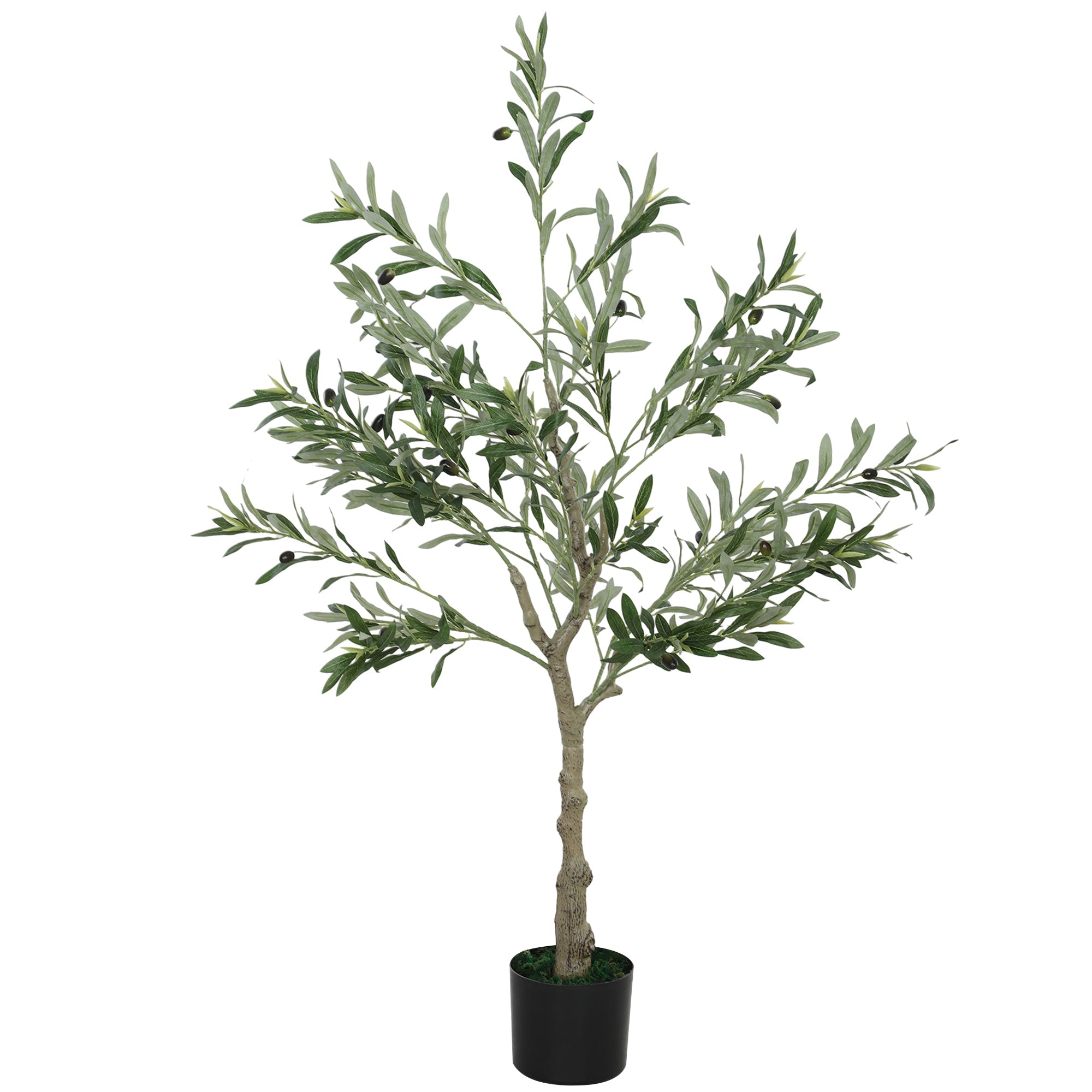 Pianta Artificiale di Ulivo 120 H cm con 450 Foglie e 20 Olive Vaso Incluso
