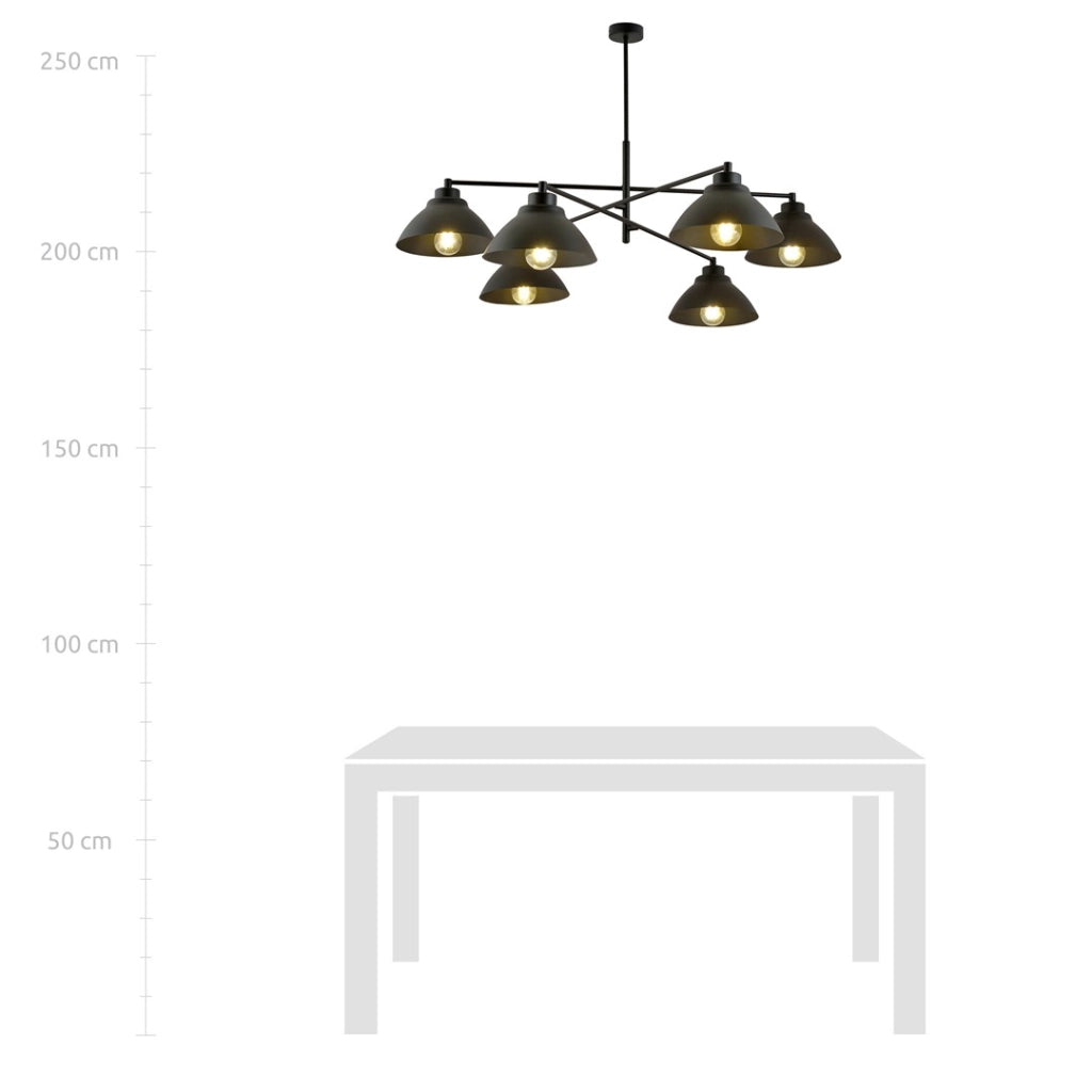 Lampadario loft Maverick 6 luci nero metallo 100cm Emibig