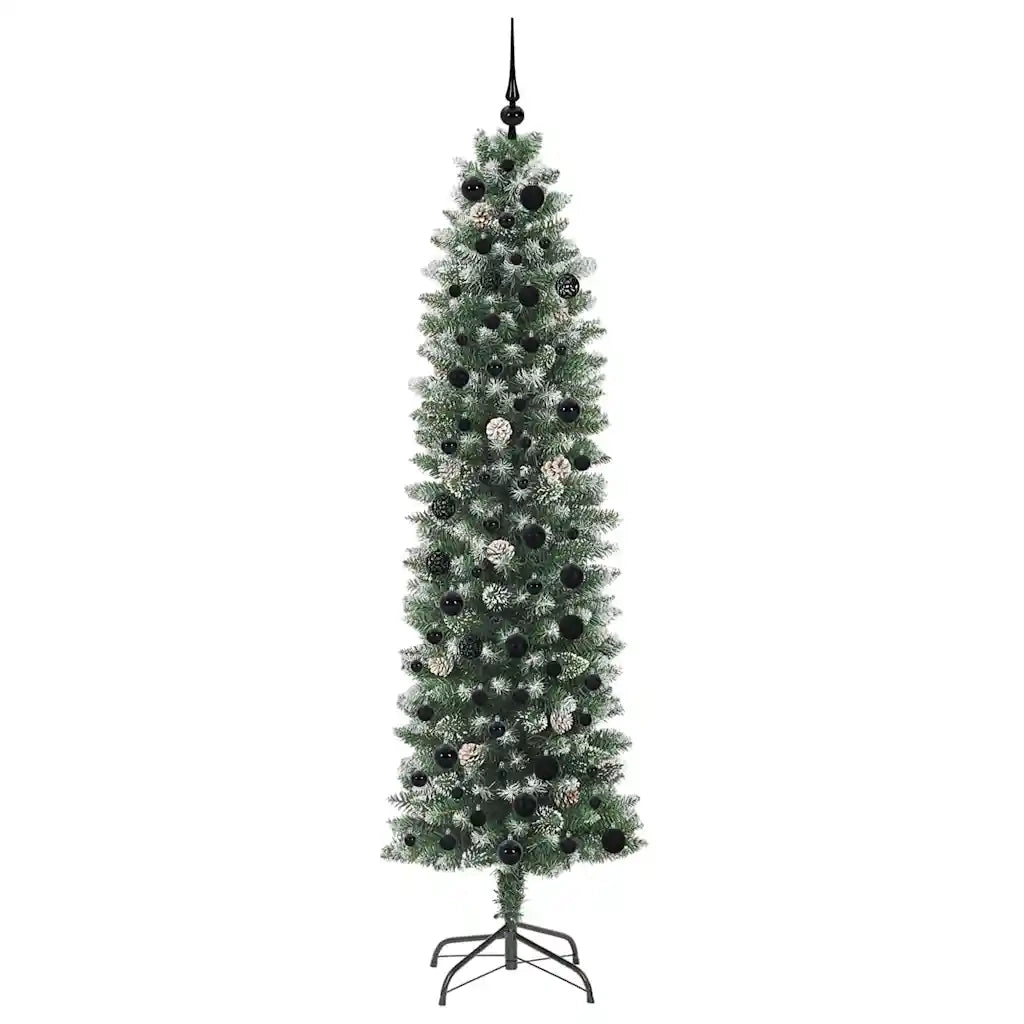 Albero di Natale | Decorazioni natalizie Artificiale Sottile Verde e Bianco 210 cm