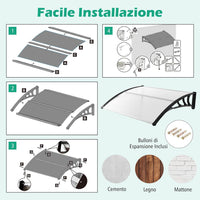 Tettoia per Porta Finestra, Pensilina Tettoia per Porta in Policarbonato, per Protezione da Sole, Pioggia, Neve, per Balcone, Finestre e Porte (Nero, 122 x 99 x 28cm)