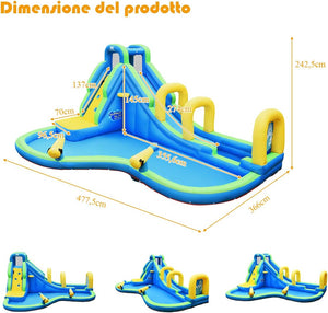 Castello Gonfiabile 3 in 1 Per 4 Bambini 4-12anni - Con Scivolo/Piscina/Muro Arrampicante - Con Borsa di Trasporto/Kit di Riparazione - Interno ed Esterno - Senza soffiatore