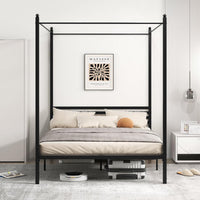 Struttura Letto in Metallo 200x140 cm, Telaio da Letto Matrimoniale con Testiera e 4 Poste, Sostegno Robusto in Metallo, Carico Massimo 300kg