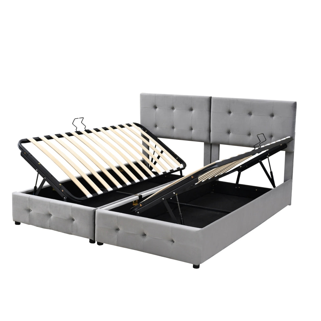 Letto imbottito 180x200 cm con contenitore idraulico; convertibile in due letti 90x200 cm; grigio