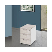 Cassettiera da ufficio 3 cassetti olmo e bianco frassinato Ibisco con ruote e serratura 40x55x58H