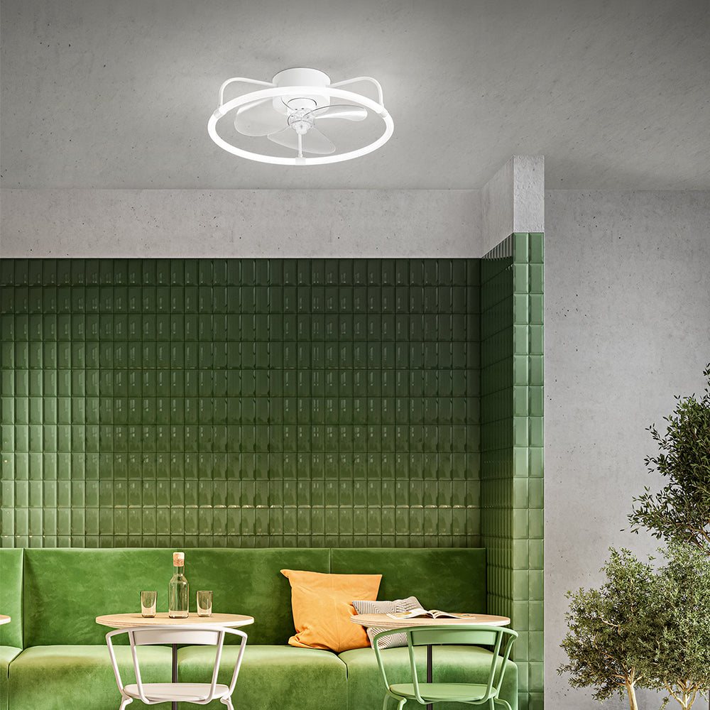 Ventilatore Moderno Lem Metallo Bianco Acrilico Trasparente Led 30W Cct