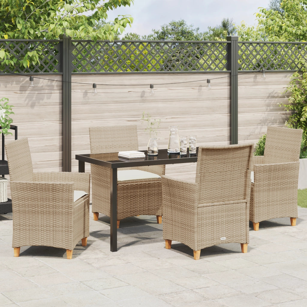 Set da Pranzo da Giardino da 5 Pezzi con Cuscini Beige Polyrattan