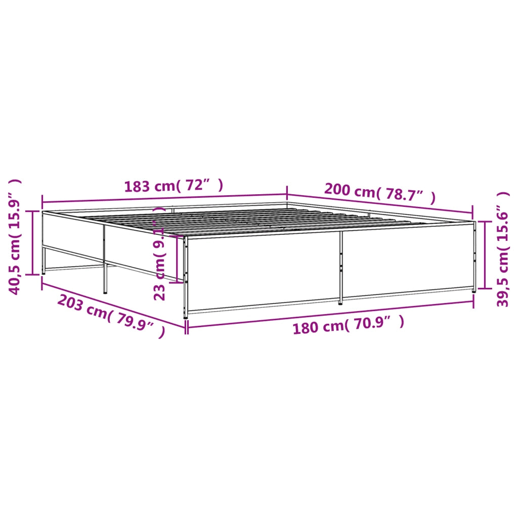 Giroletto-Struttura Letto Rovere Sonoma 180x200 cm in Legno Multistrato Metallo 343051