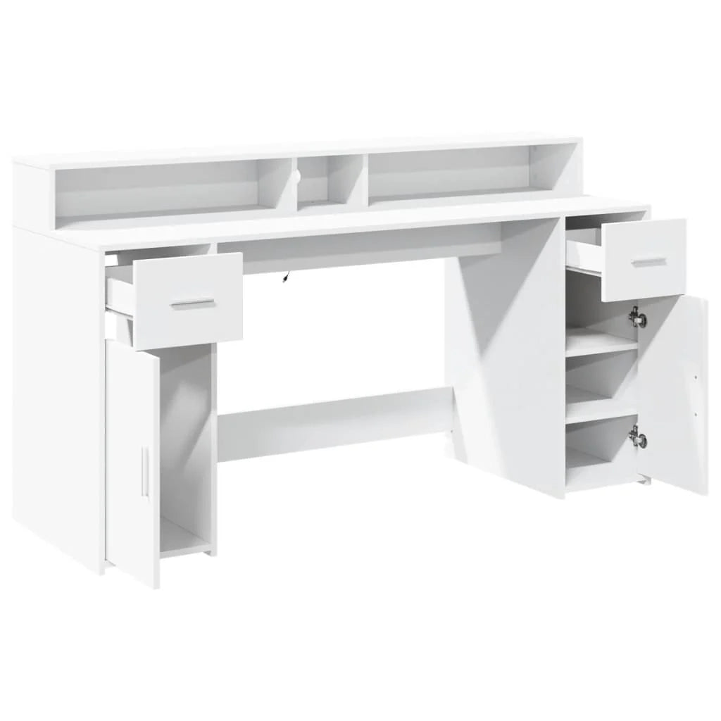 Scrivania tavolo postazione di lavoro scrivania per computer mobile da studio con luci a LED 160 x 55 x 91 cm legno ingegnerizzato bianco 02_0023408