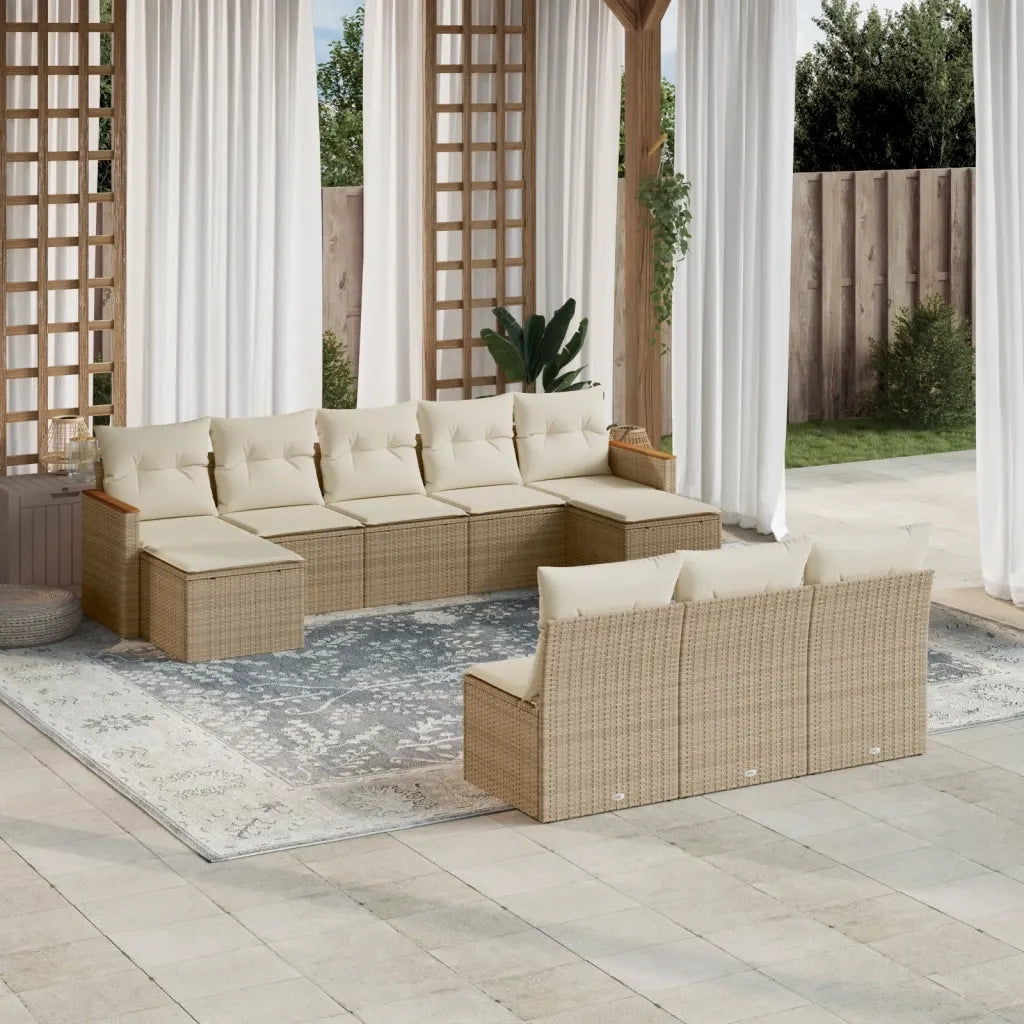 Set Divano da Giardino 10 pz con Cuscini Beige in Polyrattan 3258789