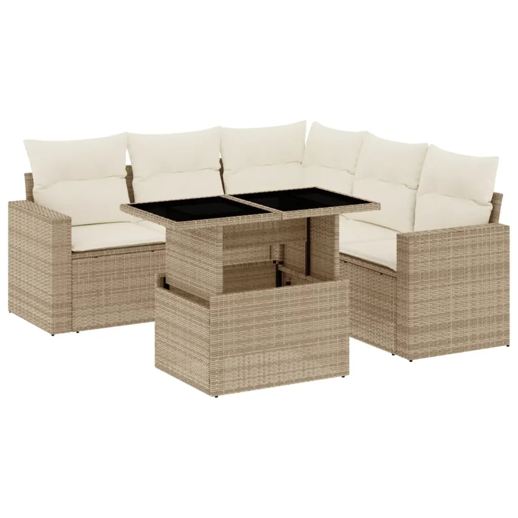 Set Divano da Giardino 6 pz con Cuscini Beige in Polyrattan