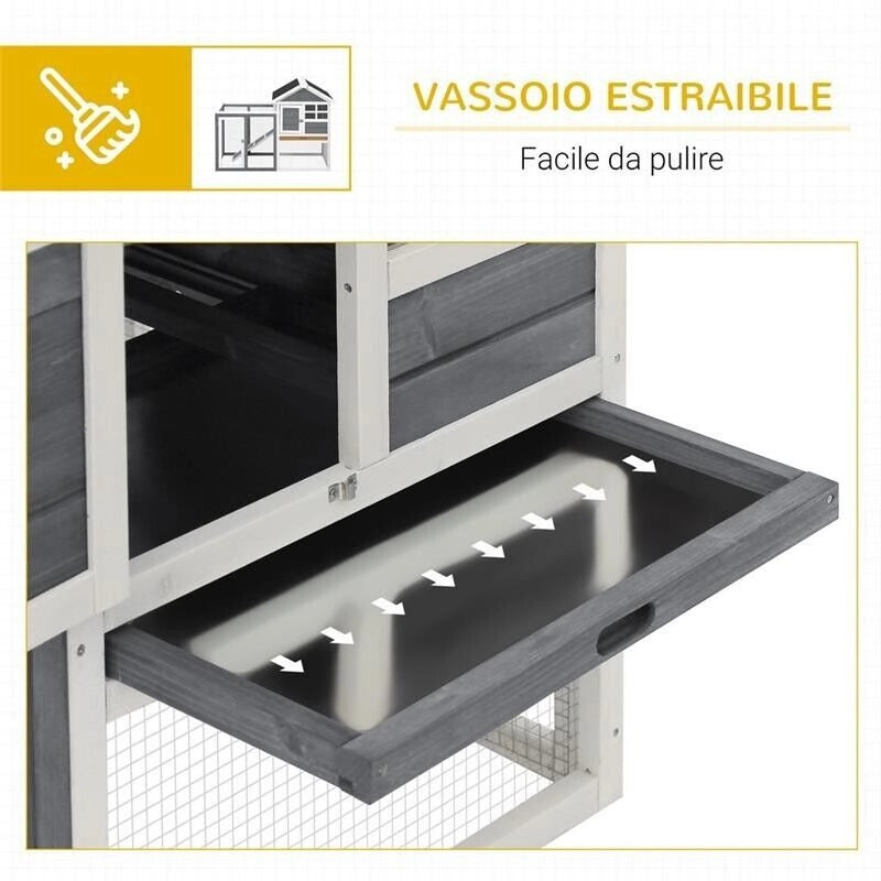 GABBIA PER CONIGLI, PORCELLINI D'INDIA E RODITORI DA ESTERNO IN LEGNO GRIGIO E BIANCO 122X62.6X92CM