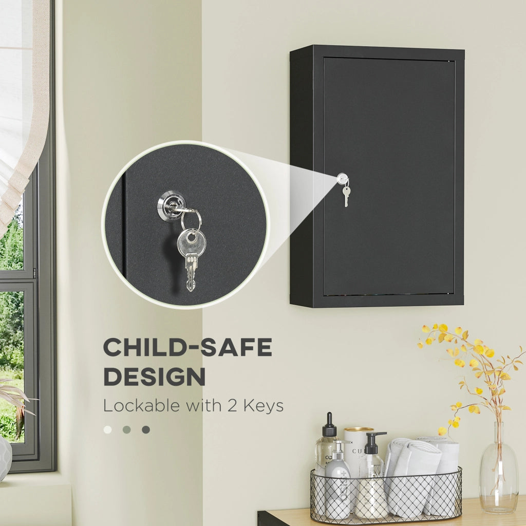 Easycomfort Armadietto Medicinali con 3 Mensole e Blocco con Chiavi in Acciaio, 30x14x46cm, Nero