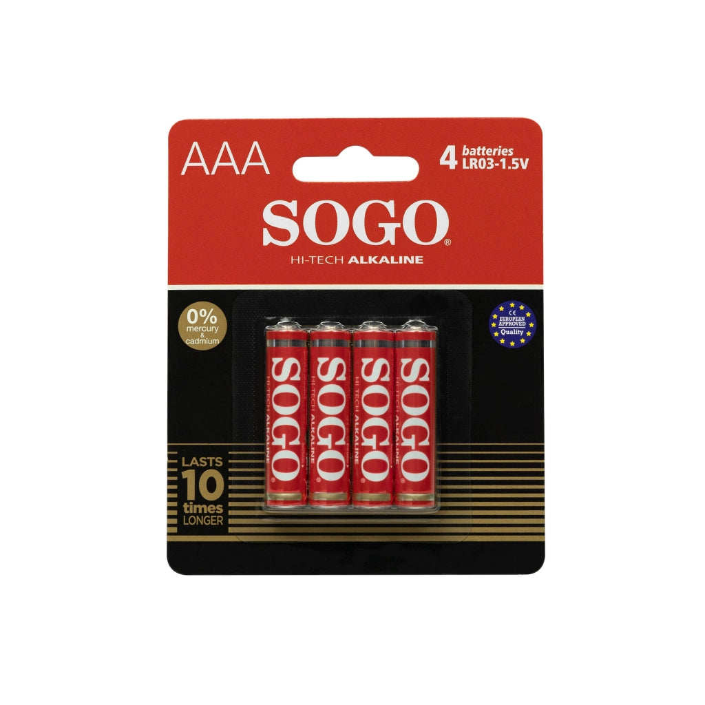 Batterie alcaline AAA LR03 1,5V confezione 4 pezzi, tecnologia Hi-Tech potenza 10 volte superiore, protezione anti-perdite - SOGO