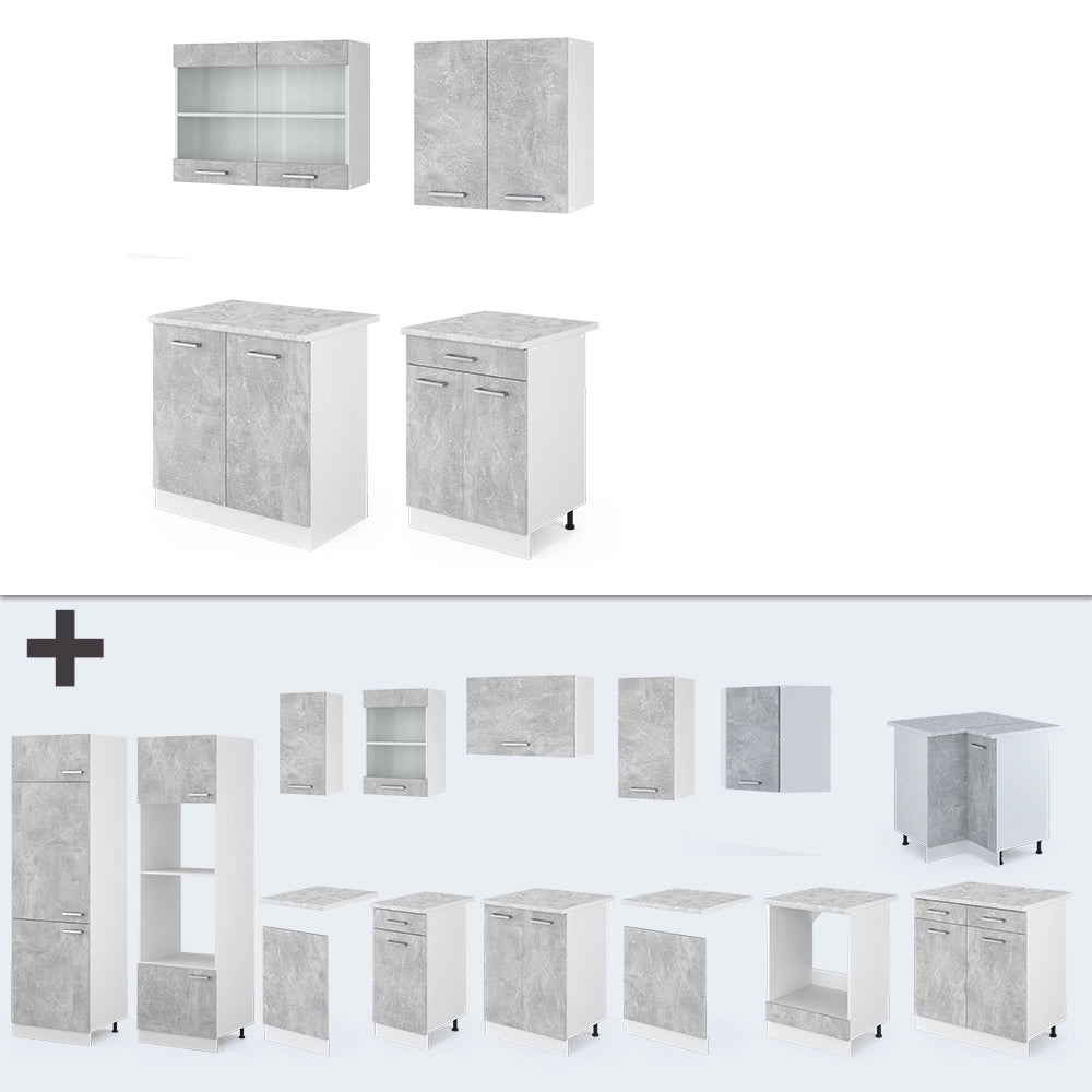 Vicco Cucina monoblocco Calcestruzzo 140 cm , PL Marmo
