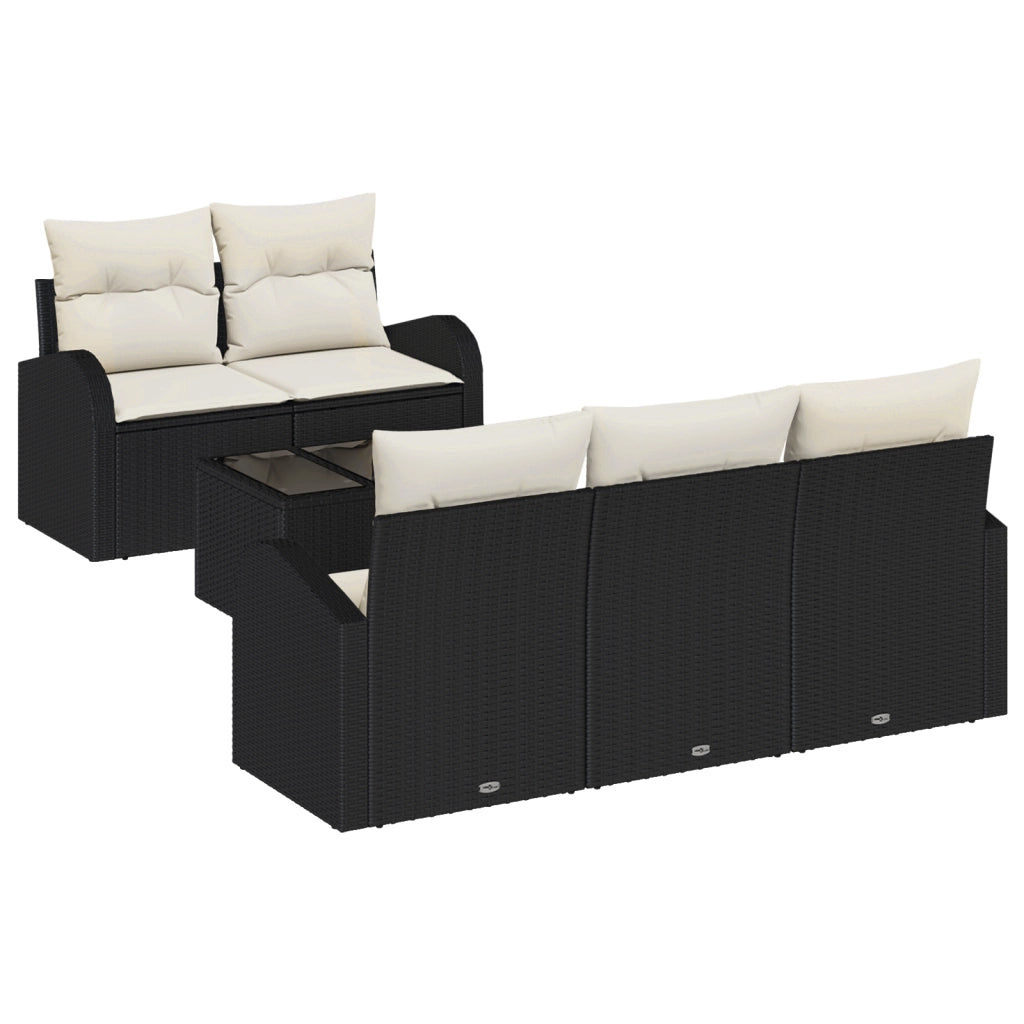 Set Divano da Giardino 6 Pezzi con Cuscini Nero Polyrattan