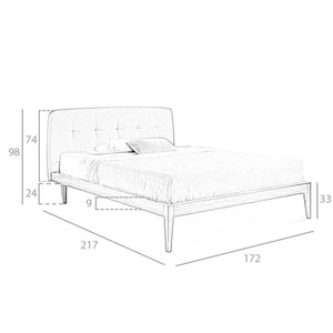 Letto in tessuto grigio trapuntato