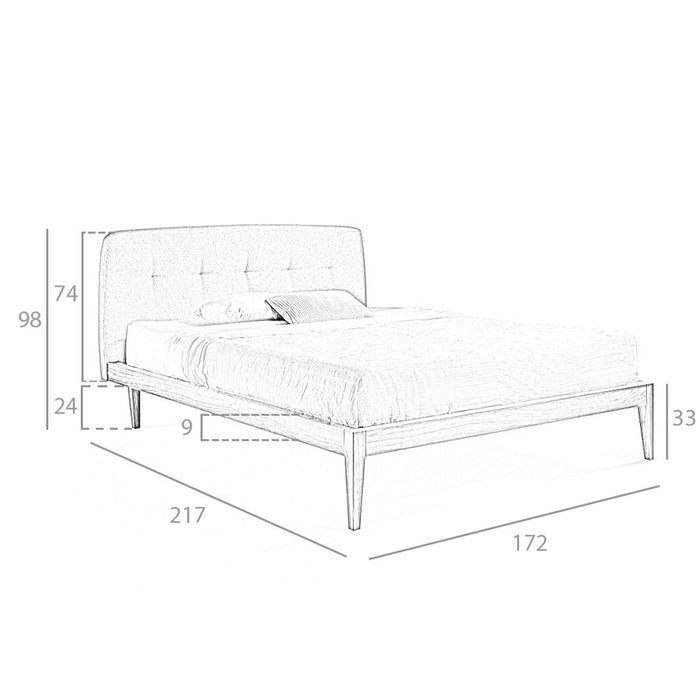 Letto in tessuto grigio trapuntato