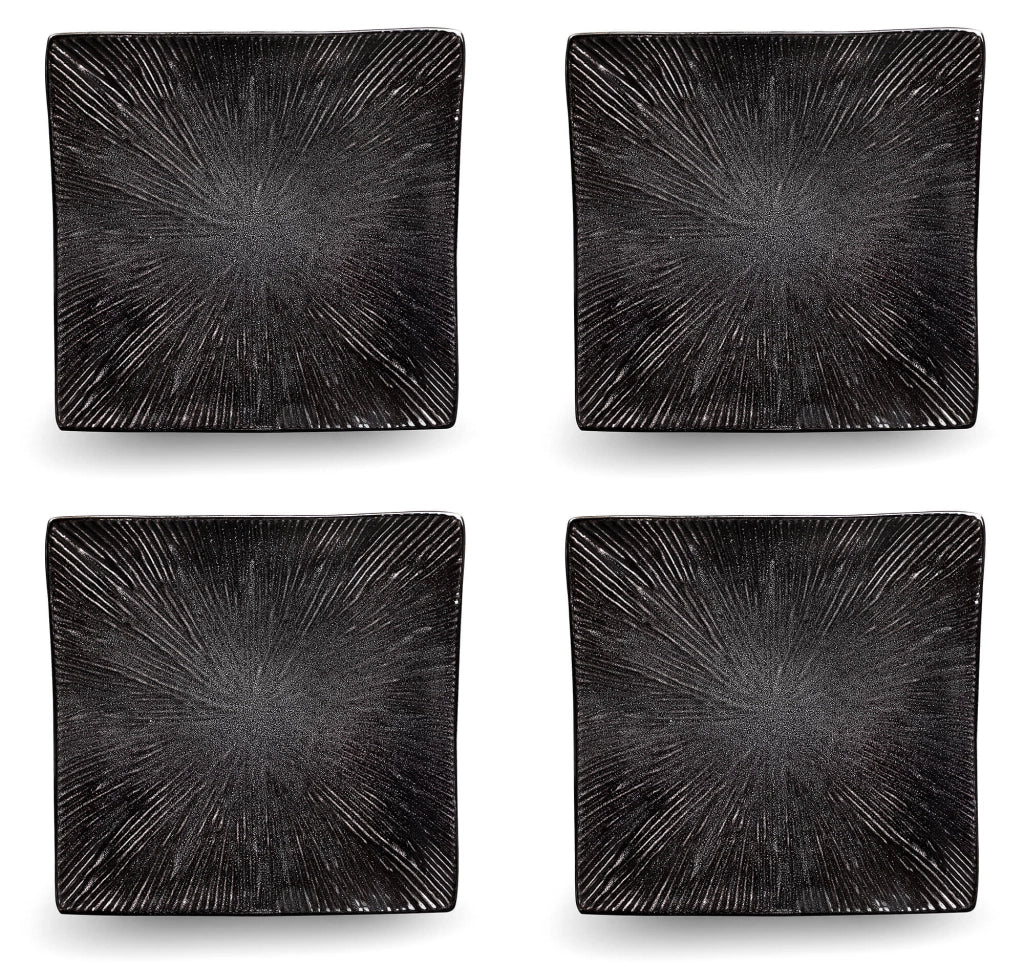 Set 4 Piatti Piani Quadrati 27x27x4 cm in Gres Kaleidos Sirius Neri