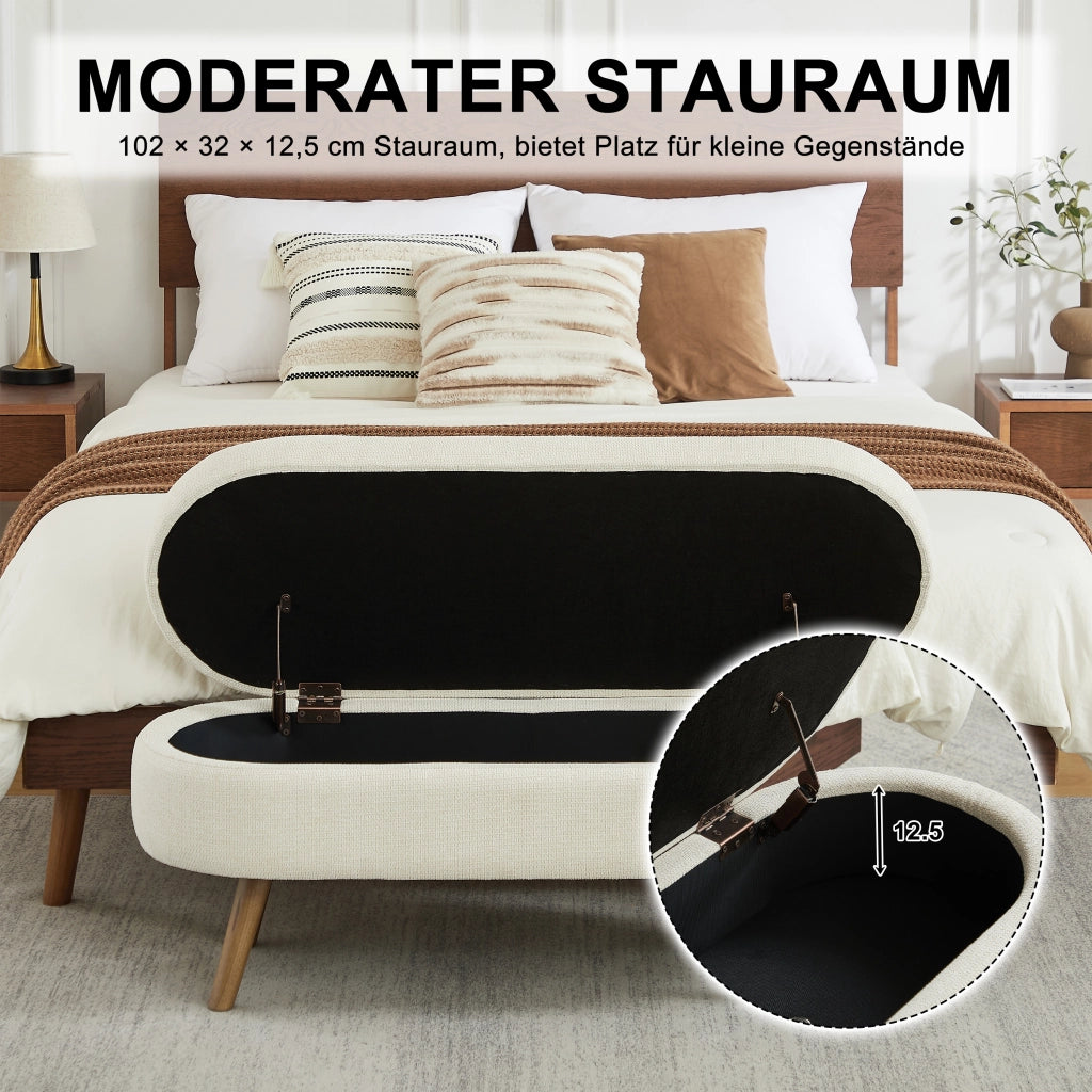 Panca contenitore in chenille con vano portaoggetti e fori di ventilazione, beige, per camera da letto e corridoio, 110 cm