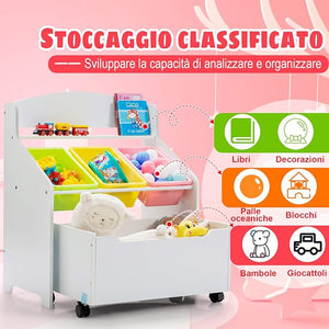 Scaffale Libreria per Bambini, Mobile Portalibri con Contenitori e Cassetti, 76 x 38 x 63,5 cm (Bianco)
