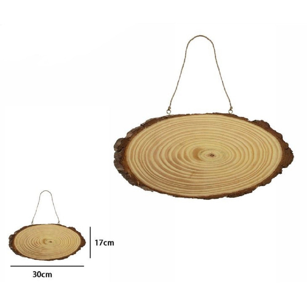 Trade Shop - Disco Legno Naturale Base Tronco Decorativa Ornamento Da Appendere 30x17cm 72104 -