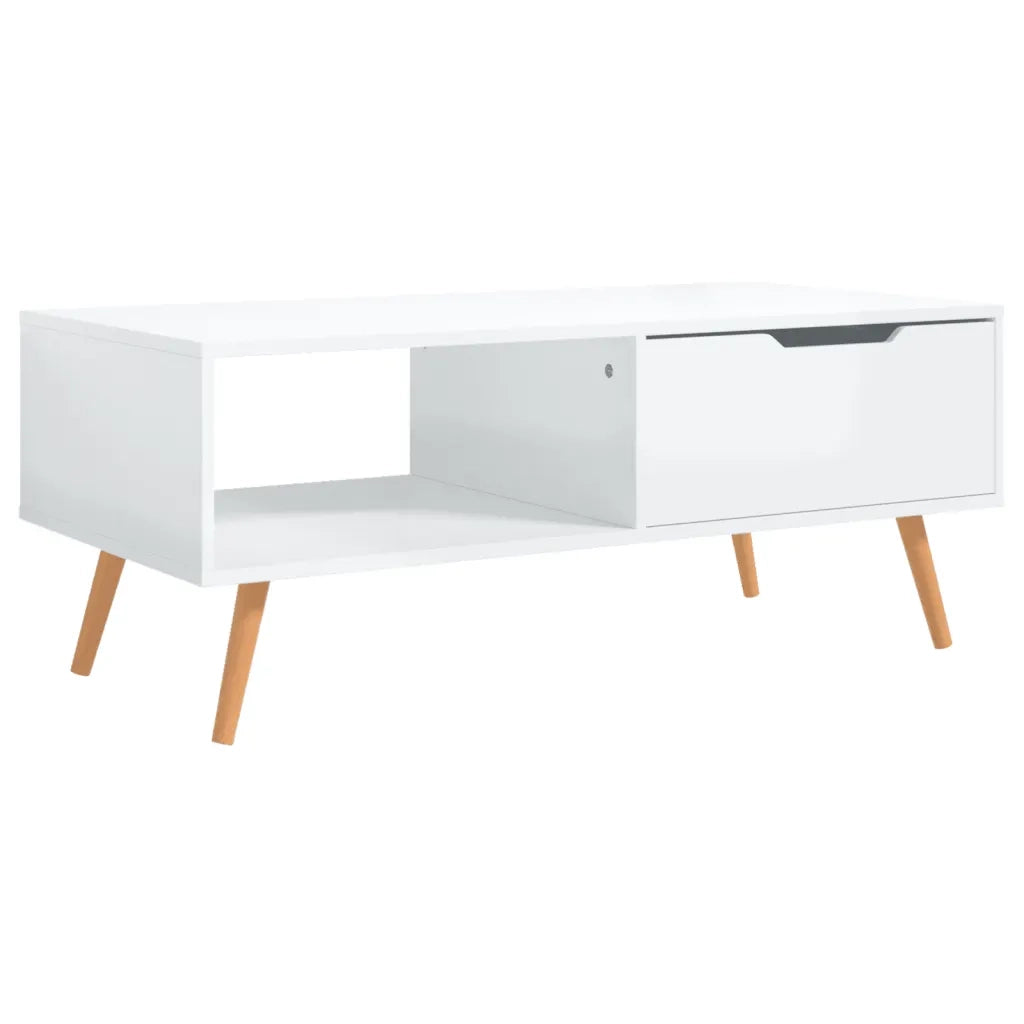 Tavolino Salotto Bianco Lucido 100x49,5x43 cm Legno Multistrato 326792