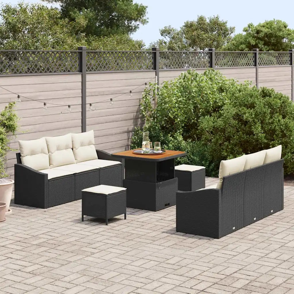Set Divano da Giardino con cuscino 9 pcs Nero e Crema