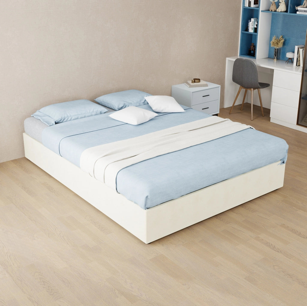 Rete letto matrimoniale 140x200 cm in tessuto e metallo, beige