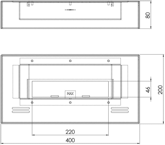 Bruciatore a Bioetanolo per Camini 40x8x20 cm 1L Simple Box 400 Nero