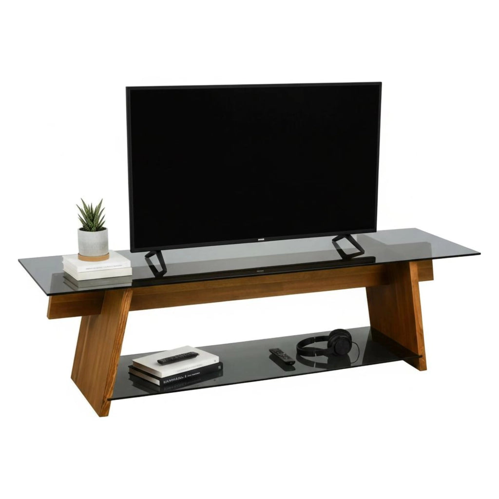 Mobile porta TV Amorosi, Credenza da soggiorno, Armadio basso per TV, Base parete attrezzata, 158x40h45 cm, Noce e Nero